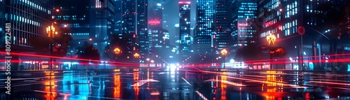 Dazzling Neon Lit Cityscape in a Inspired Urban Landscape © Thares2020