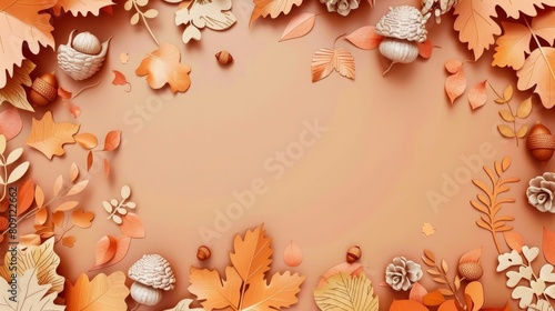 Autumn Leaves Border with Floral Frame and Vintage Ornament Illustration
