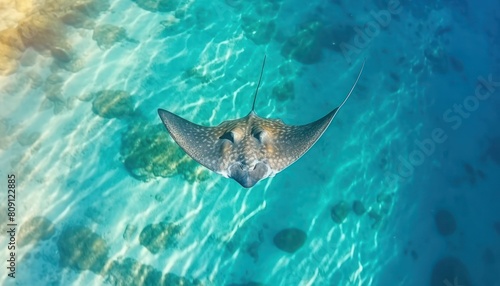 Giant Stingrays in the blue ocean  a stunning view of marine animals