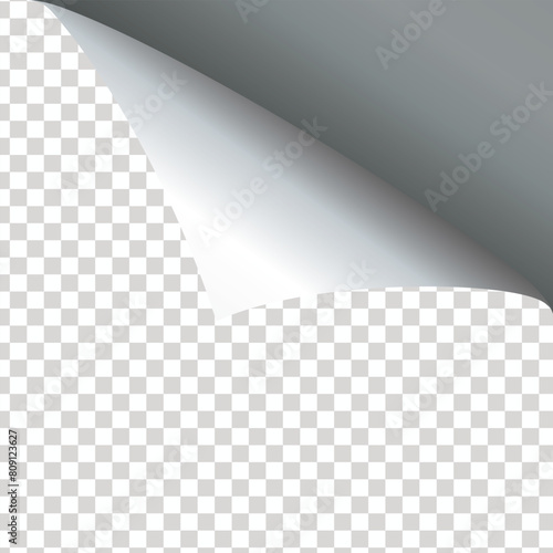
Curled page. Paper page turning corner vector illustration. Transparent white paper sticker. Corner paper page, sheet sticker curl, rolled fold.  Office essentials.eps 10.