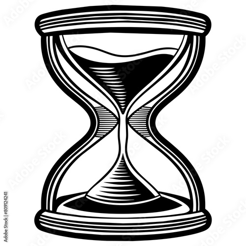 Vector Black and White Hourglass Icon for Time Management or Waiting, Illustrating Temporal Passage and Patience in Processes and Tasks