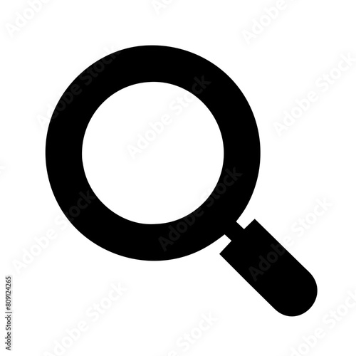 Vector Black and White Magnifying Glass Icon for Search, Representing Discovery and Search Tools in Digital Applications, isolated on a transparent background