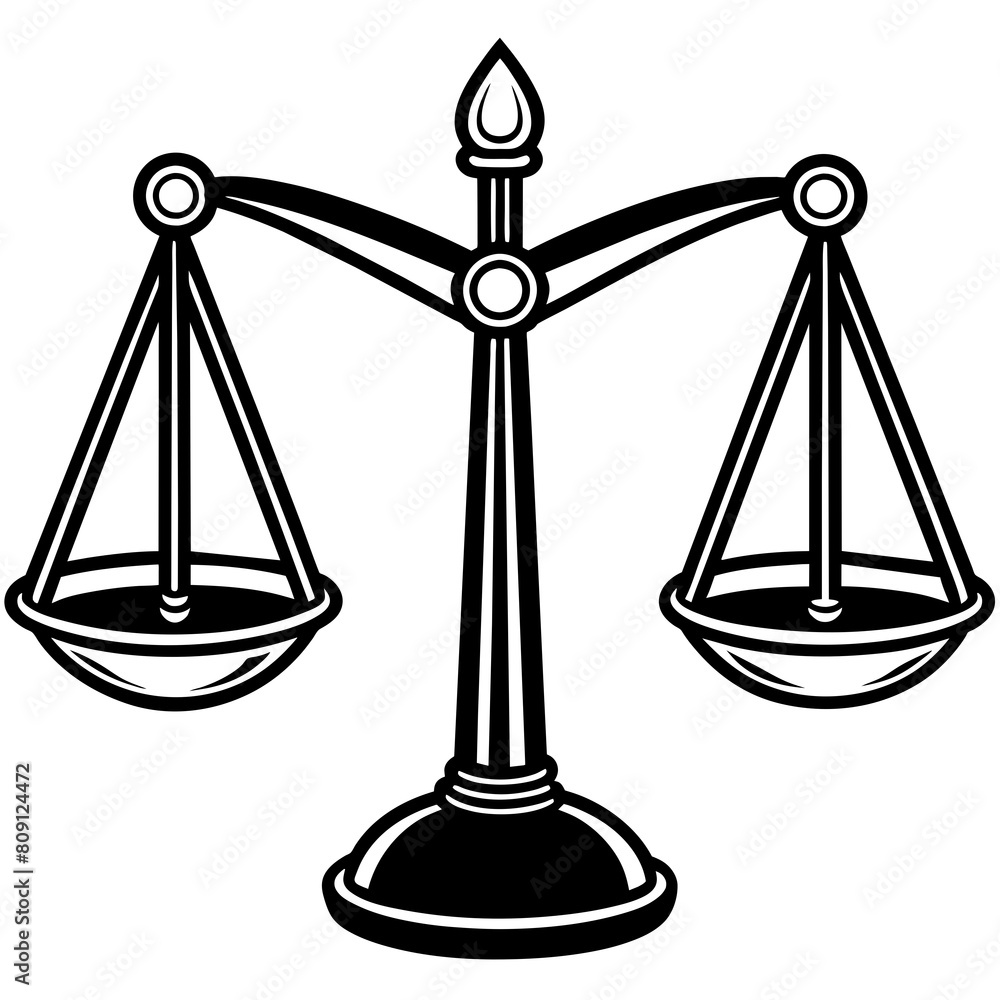 Vector Black and White Scales Icon for Balance or Comparison, Depicting Equilibrium and Fairness in Judgement and Measurement, isolated on a White background Vector Black and White Scales Icon for Balance or Comparison, Depicting Equilibrium and Fairness in Judgement and Measurement, isolated on a White background