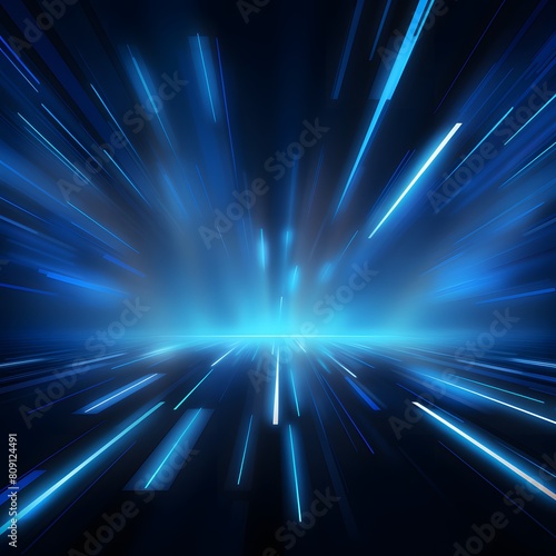 Blue light rays background. Speed effect. Technology and digital concept. Generative AI.