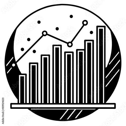 Vector Black and White Statistical Chart Graph on White Background, Depicting Data Analysis and Business Trends