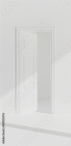 White door open on light gray wall with shadow on the floor  White door open on white wall.