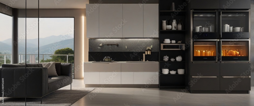 Showcase the power of the Internet of Things with a visually stunning image of a smart home filled with various connected devices and appliances AI, such as smart refrigerators, coffee makers Showcase the power of the Internet of Things with a visually stunning image of a smart home filled with various connected devices and appliances AI, such as smart refrigerators, coffee makers
