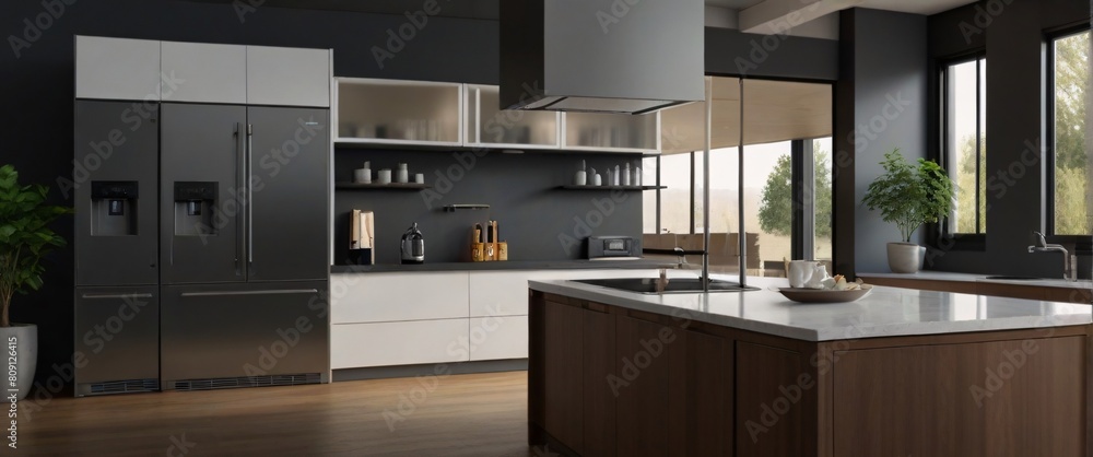 Showcase the power of the Internet of Things with a visually stunning image of a smart home filled with various connected devices and appliances AI, such as smart refrigerators, coffee makers Showcase the power of the Internet of Things with a visually stunning image of a smart home filled with various connected devices and appliances AI, such as smart refrigerators, coffee makers