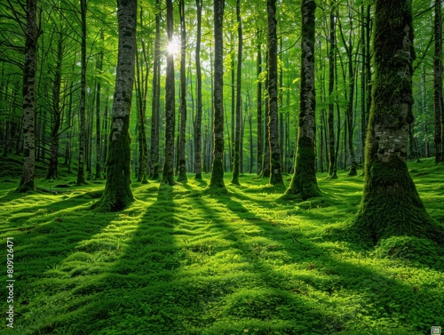 A dense forest filled with a plethora of green trees