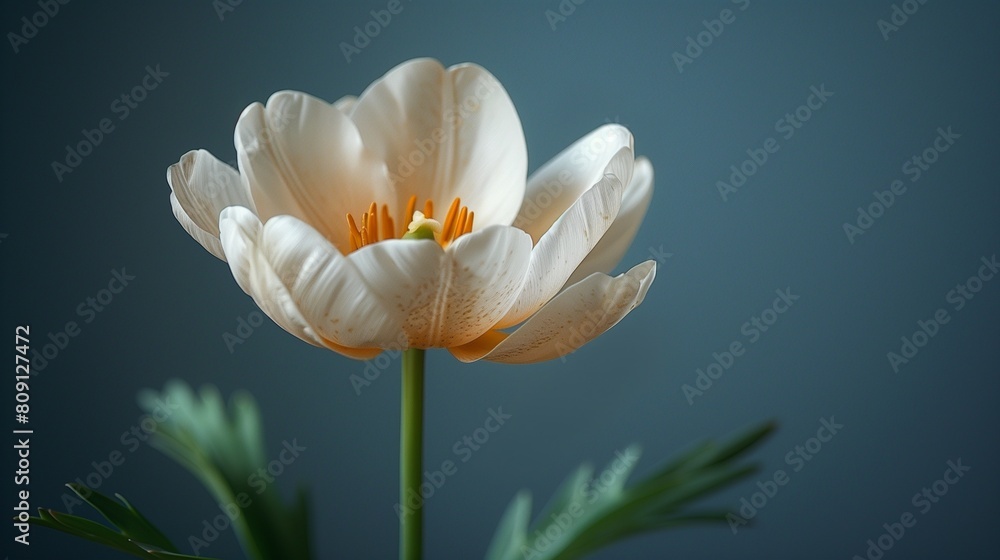 close up of a tulip in full bloom isolated on blue background close up of a tulip in full bloom isolated on blue background