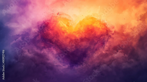 A heart is painted on a purple and orange background