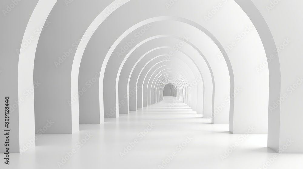 Architectural symmetry in a serene pool hall with arches overlooking the sea, perfect for luxury lifestyle and architectural design marketing.