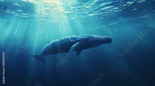 Humpback whale swimming gracefully underwater