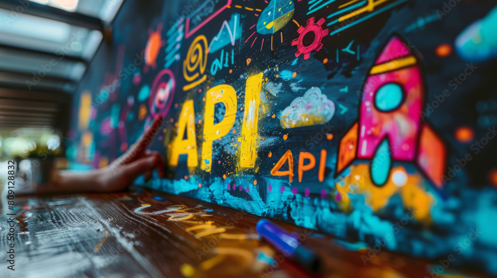 Fototapeta premium API Technology Concept: Colorful Graffiti Style Illustration