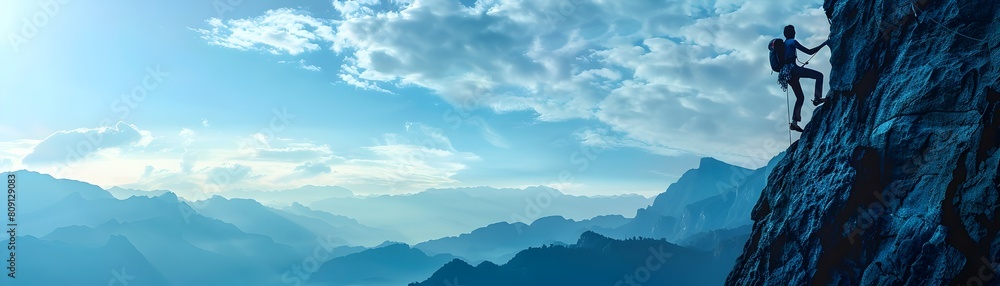 Silhouetted Rock Climber Tackling a Challenging Mountain Face Amidst Majestic Landscapes and Natural Serenity Silhouetted Rock Climber Tackling a Challenging Mountain Face Amidst Majestic Landscapes and Natural Serenity