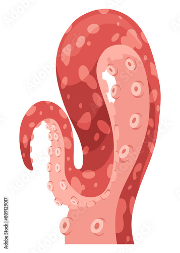 Octopus tentacles or sea squid icon. Spooky marine monster arm on white background. Vector cartoon underwater animal