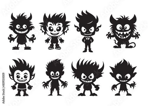 cute cartoon monster silhouette vector art illustration on white background, for graphic designs