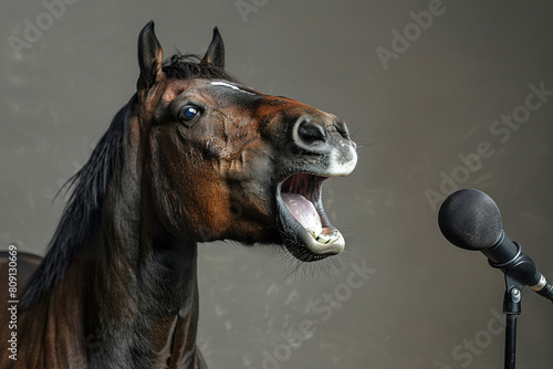 farm animals, horse singing with microphone
