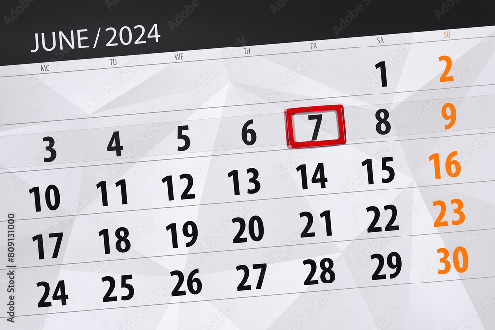 Calendar 2024, deadline, day, month, page, organizer, date, June, friday, number 7 Calendar 2024, deadline, day, month, page, organizer, date, June, friday, number 7