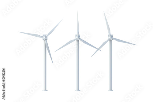 Wind generators isolated on white background. 3d render © OlekStock