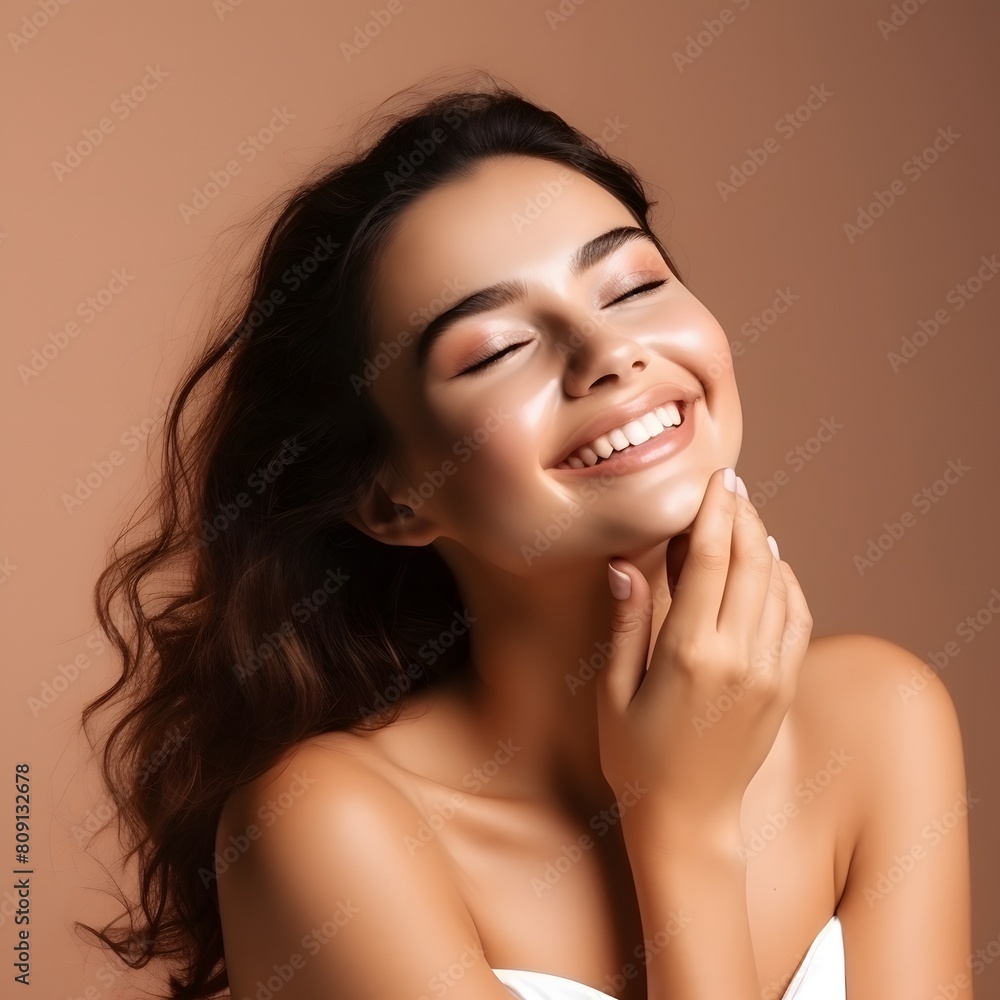 Beautiful smiling woman with flawless skin. Generative AI. Beautiful smiling woman with flawless skin. Generative AI.