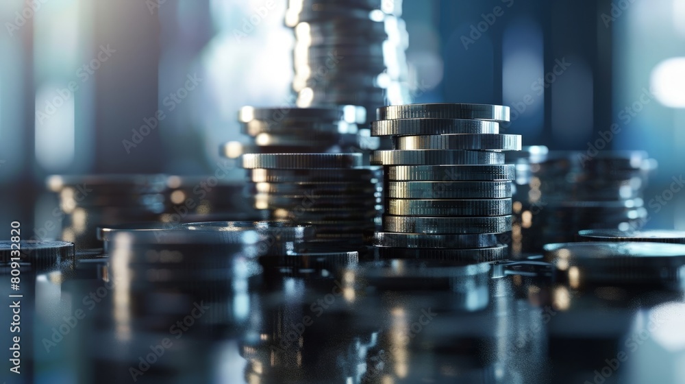 A stack of silver coins. A stack of silver coins.