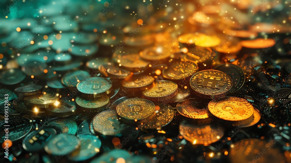 Colorful abstract background of coin fragments with golden hues Colorful abstract background of coin fragments with golden hues