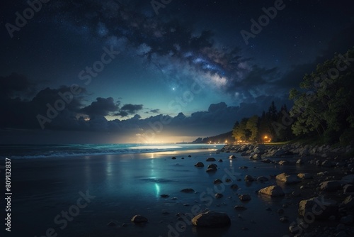 Beautiful landscape with nearby Sea, at night photography © Creativedesignwksp