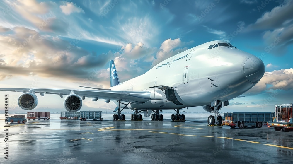 The airplane on an airport runway. The airplane on an airport runway.