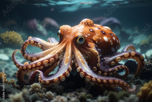 Octopus sea creature close up, underwater photography