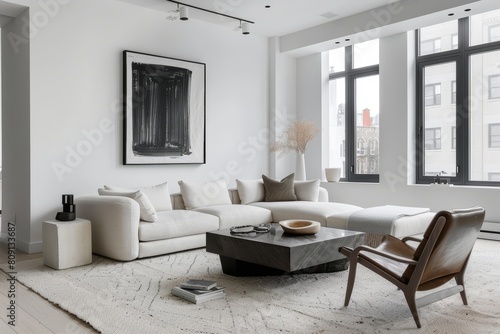 Minimalist Living Room Interior with Modern Sofa and Artwork