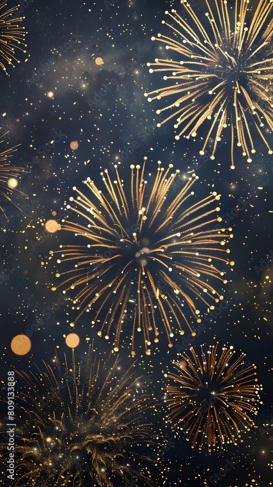 Glittering Gold and Black Fireworks Exploding on Nighttime Sky with Copy Space Glittering Gold and Black Fireworks Exploding on Nighttime Sky with Copy Space