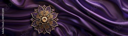 Ornate Golden Mandala on Deep Purple Silk Background Blend of Tradition and Luxury
