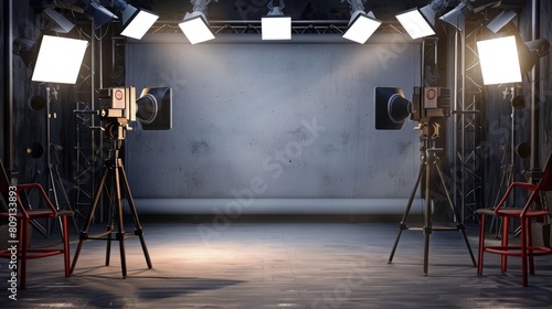 Vertical Image Of A Photo Studio With An Umbrella Light.  photo