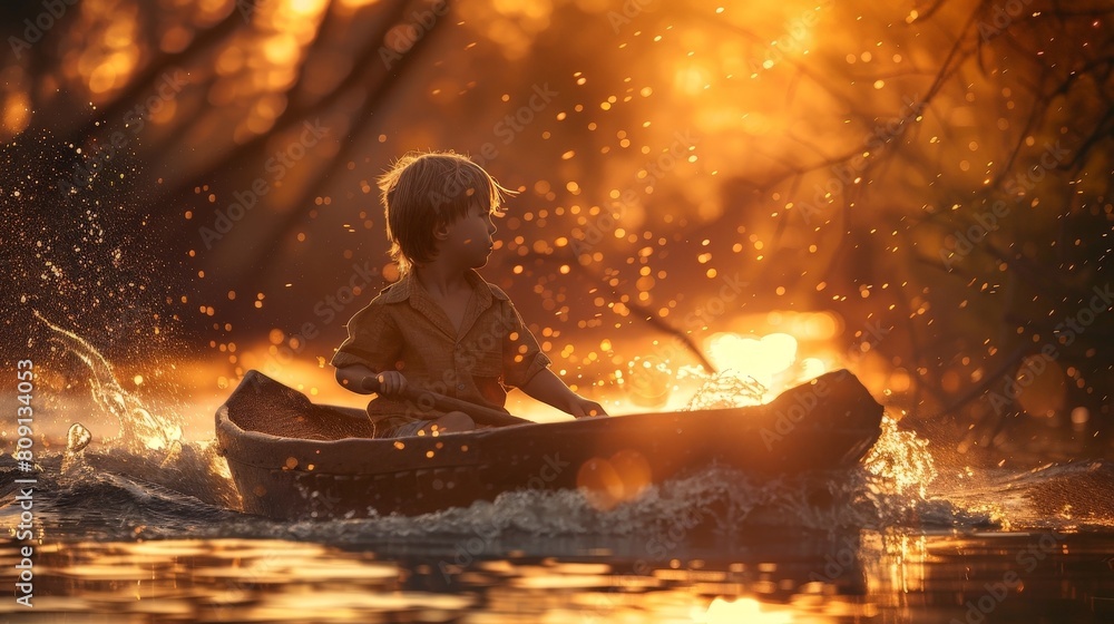 Obraz premium A boy in a kayak.