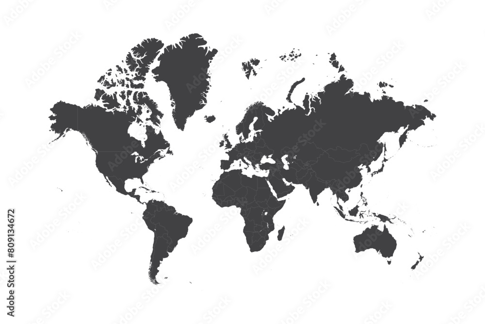 World map on white background. World map template with continents, North and South America, Europe and Asia, Africa and Australia
World map on white background. World map template with continents, North and South America, Europe and Asia, Africa and Australia