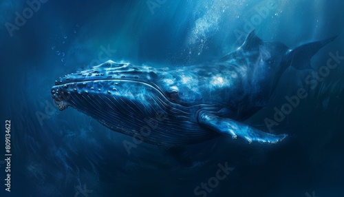Blue Whale Swimming in the Ocean
