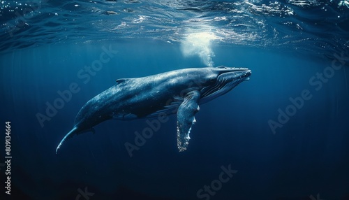 Humpback Whale Swimming in the Ocean photo
