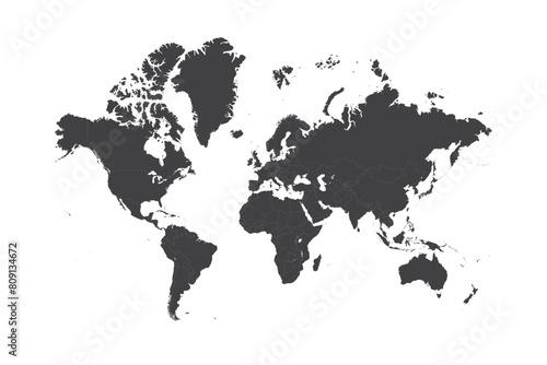  World map on white background. World map template with continents  North and South America  Europe and Asia  Africa and Australia