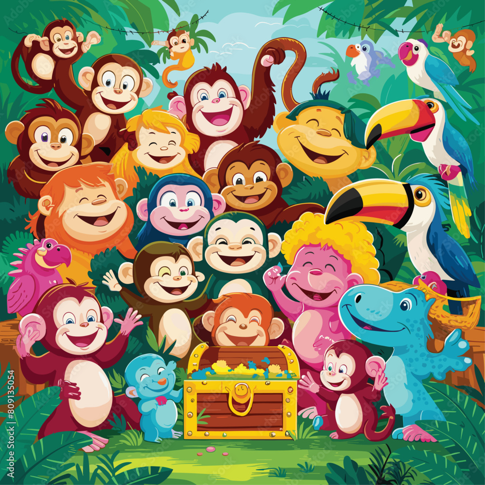 Group of happy animals cartoon in the jungle colorful vector illustration Group of happy animals cartoon in the jungle colorful vector illustration