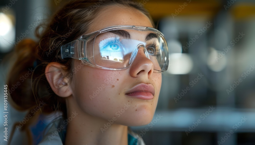 Woman Wearing Safety Goggles Woman Wearing Safety Goggles