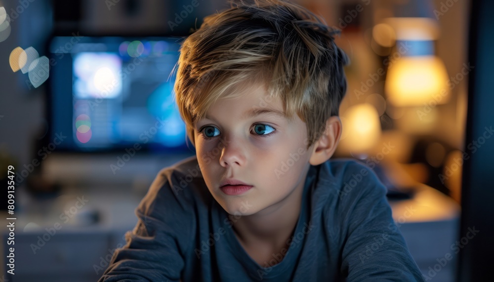 Young Boy Using Laptop at Table Young Boy Using Laptop at Table