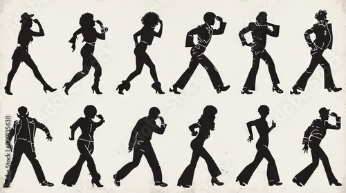 Wallpaper Mural Set of ten silhouettes of male dancers on old paper. Torontodigital.ca
