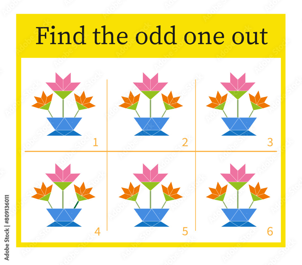 Puzzle game for children. Task for development of attention and logic. Cartoon flowers Puzzle game for children. Task for development of attention and logic. Cartoon flowers