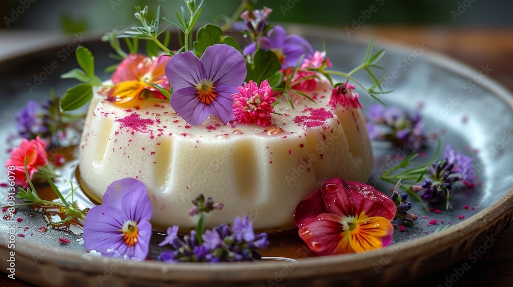 Floral panna cotta serve delicate panna cotta infused with floral flavors AI generated