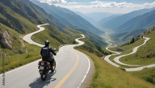 A rider on a touring bike exploring a winding moun upscaled 5 photo