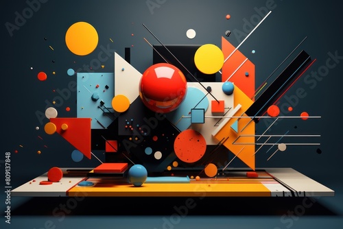 abstract trendy design architectural background with whimstical 3D geometry in different colors photo
