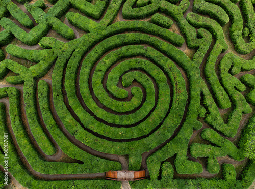 Aerial view about the Labyrinth of Csillagösvény of Ópusztaszer, Hungary