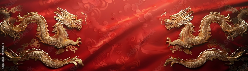 Opulent Chinese Dragon Brocade Fabric Abstract Background with Rich Red and Gold Tones Opulent Chinese Dragon Brocade Fabric Abstract Background with Rich Red and Gold Tones