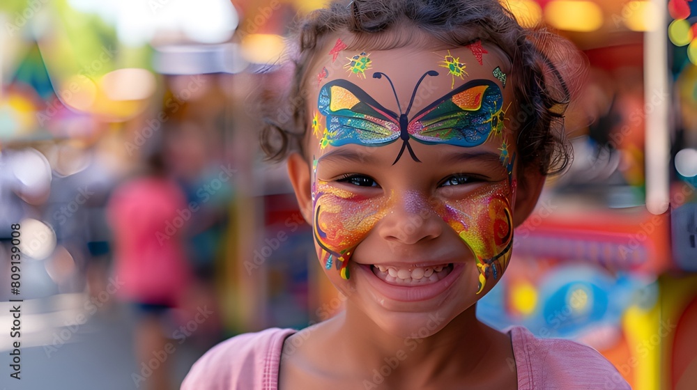 Portrait of a Child with a Painted face, AI generated Portrait of a Child with a Painted face, AI generated